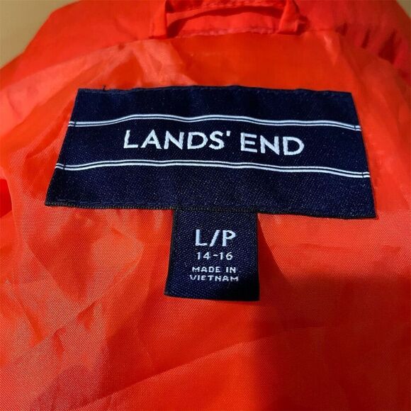 Lands' End Women's Puffer Vest Size L Orange Winter Zip Up - Picture 5 of 5